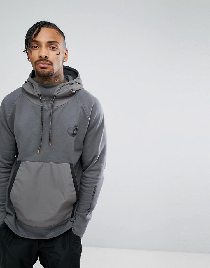 Timberland Oversized Hoodie Nylon Hood & Front Pocket In Dark Gray - Gray