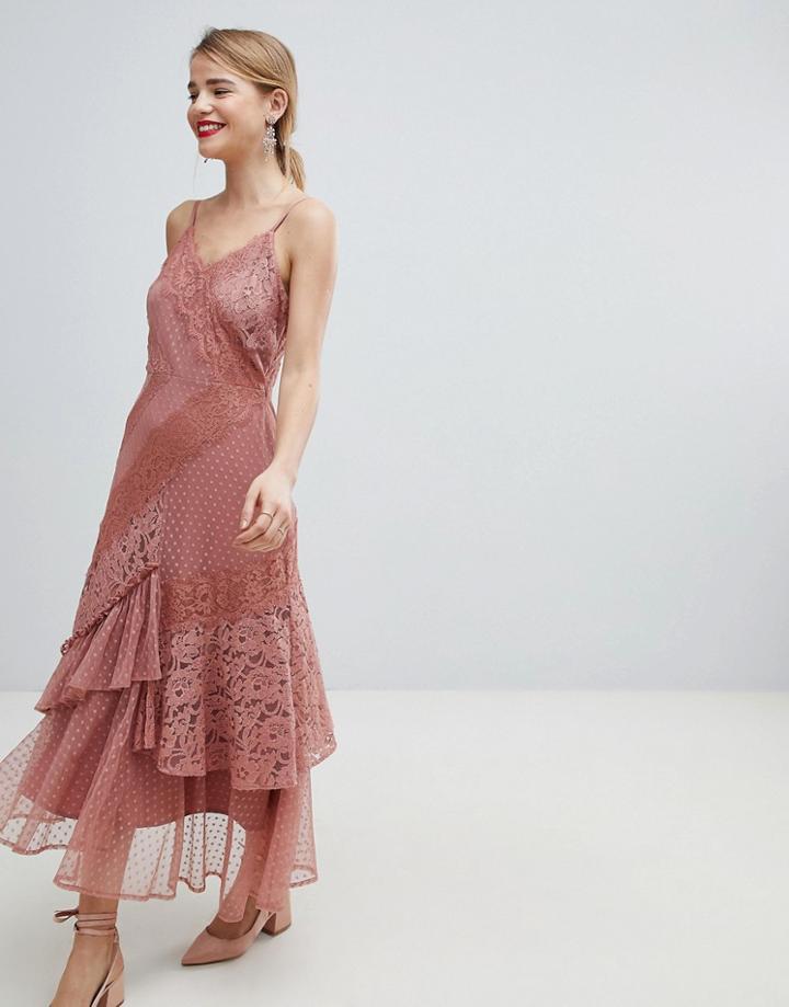 Asos Design Mix & Match Lace & Dobby Cami Dress - Pink