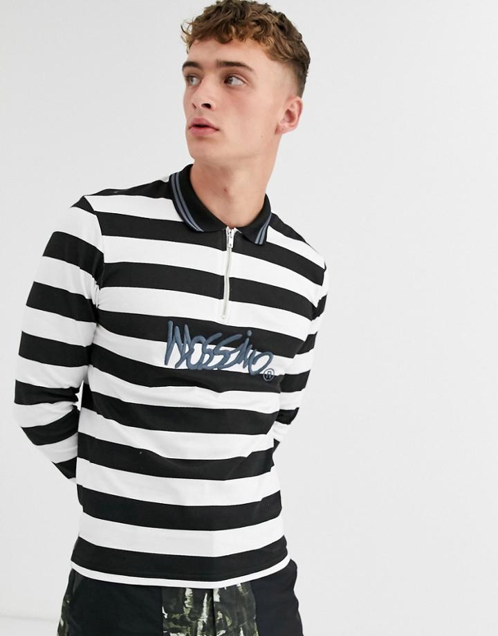Mossimo Classic 1/4 Zip Striped Polo In Black/white