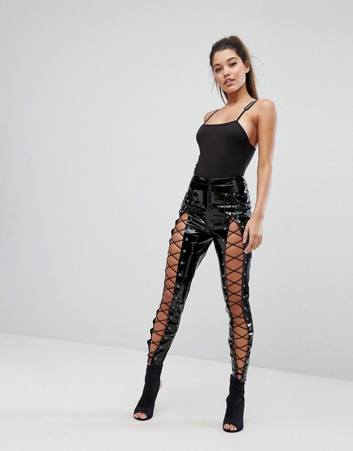 Missguided Londunn Vinyl Lace Up Pants - Black