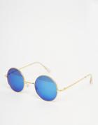 7x Round Sunglasses Gold With Blue Revo Lenses - Gold