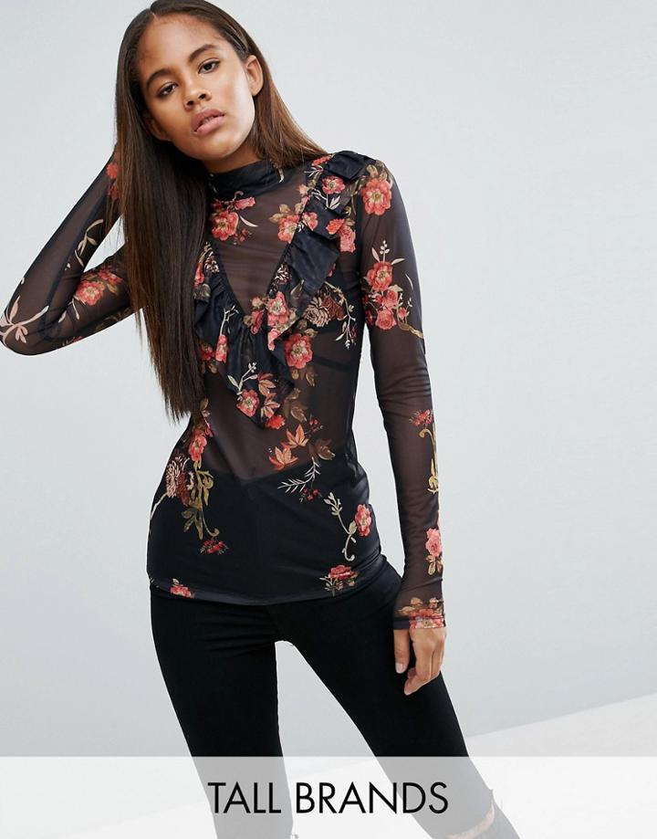 Vero Moda Tall Floral Mesh Ruffle Top - Multi