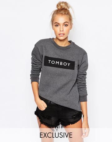 Adolescent Clothing Boyfriend Sweatshirt With Tomboy Print - Gray