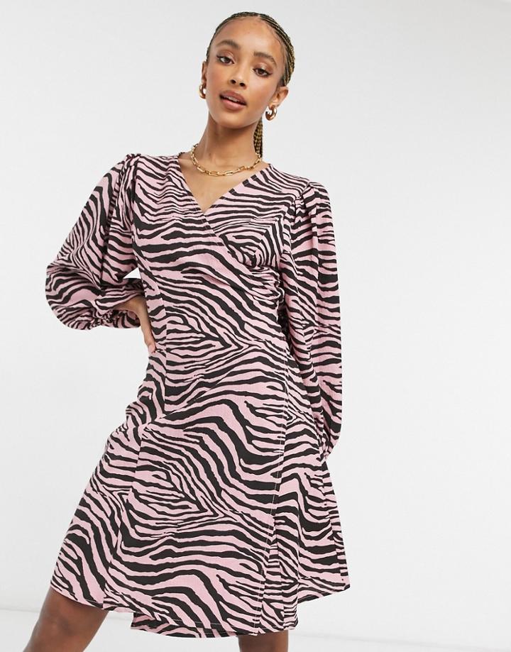 Only Wrap Mini Dress In Pink Zebra Print