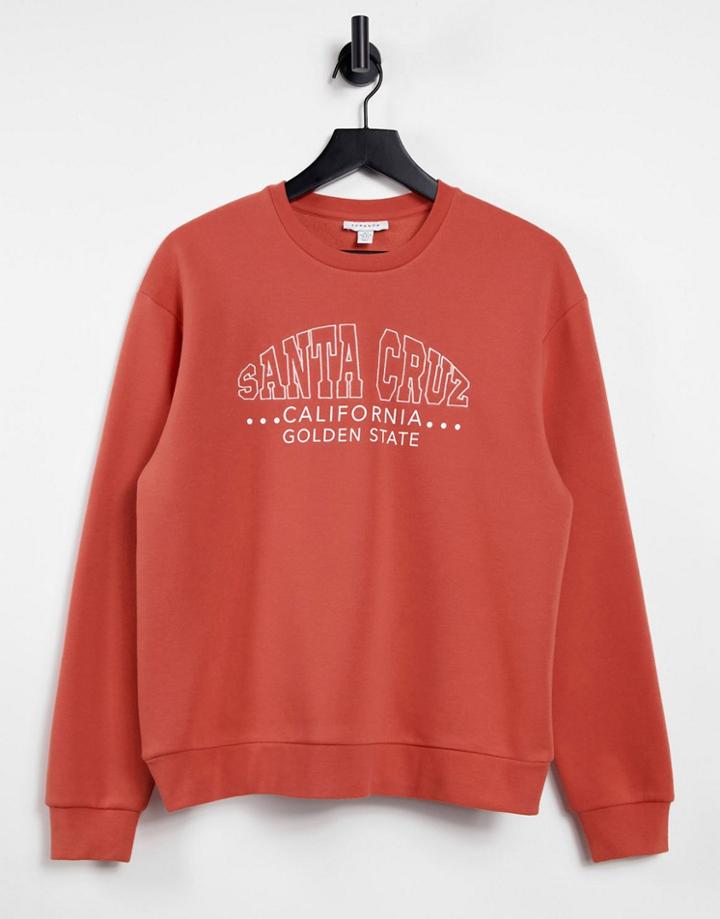 Topshop Oversized 'santa Cruz' Sweatshirt In Rust-orange