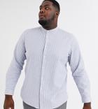 Asos Design Plus Regular Fit Striped Oxford Shirt With Grandad Collar In Gray