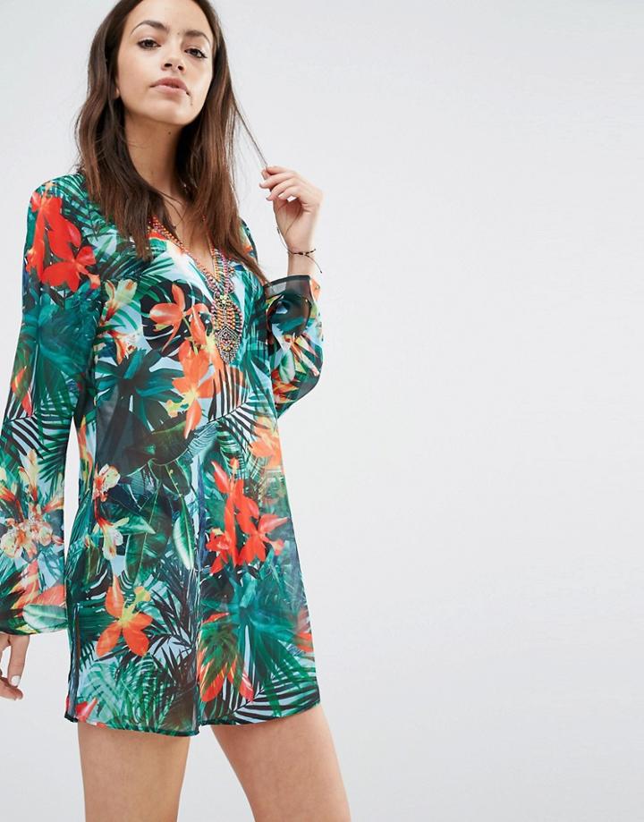 Butterfly By Matthew Williamson Jungle Print Embellished Caftan - Multi