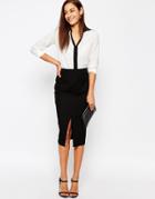 Asos Linen Pencil Skirt With Pocket Detail - Black