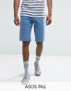 Asos Tall Slim Denim Shorts In Mid Wash Blue - Blue