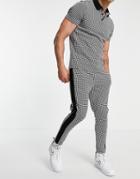 Asos Design Set Skinny Sweatpants In Smart Dogstooth With Contrast Waistband-multi