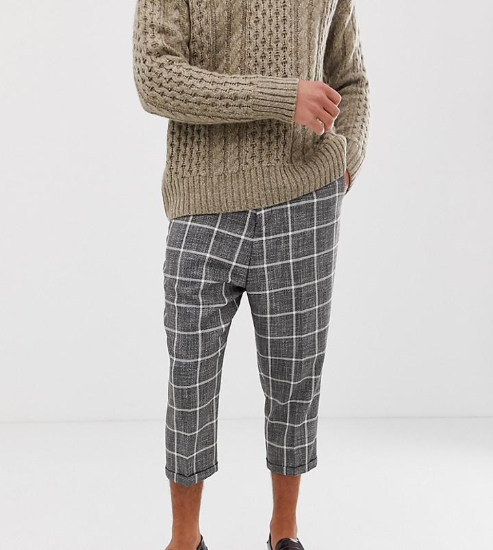 Heart & Dagger Drop Crotch Tapered Smart Pants In Check - Gray