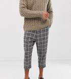 Heart & Dagger Drop Crotch Tapered Smart Pants In Check - Gray