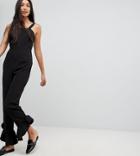 Asos Tall Jumpsuit With Square Neck And Frill Hem - Black