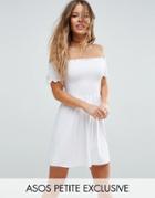 Asos Petite Shirred Bandeau Mini Sundress - White
