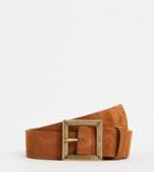 Asos Design Curve Suede Square Buckle Waist And Hip Belt In Tan-brown