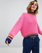 Asos Design Chunky Sweater With Rainbow Tipping - Pink