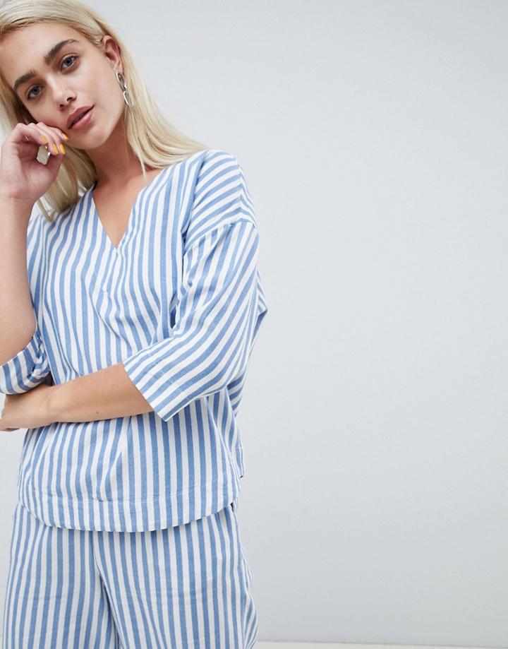 Moss Copenhagen Relaxed Shirt In Summer Stripe Two-piece-blue