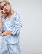 Moss Copenhagen Relaxed Shirt In Summer Stripe Two-piece-blue