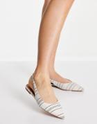 Asos Design Lala Pointed Slingback Flats In Natural Stripe-neutral
