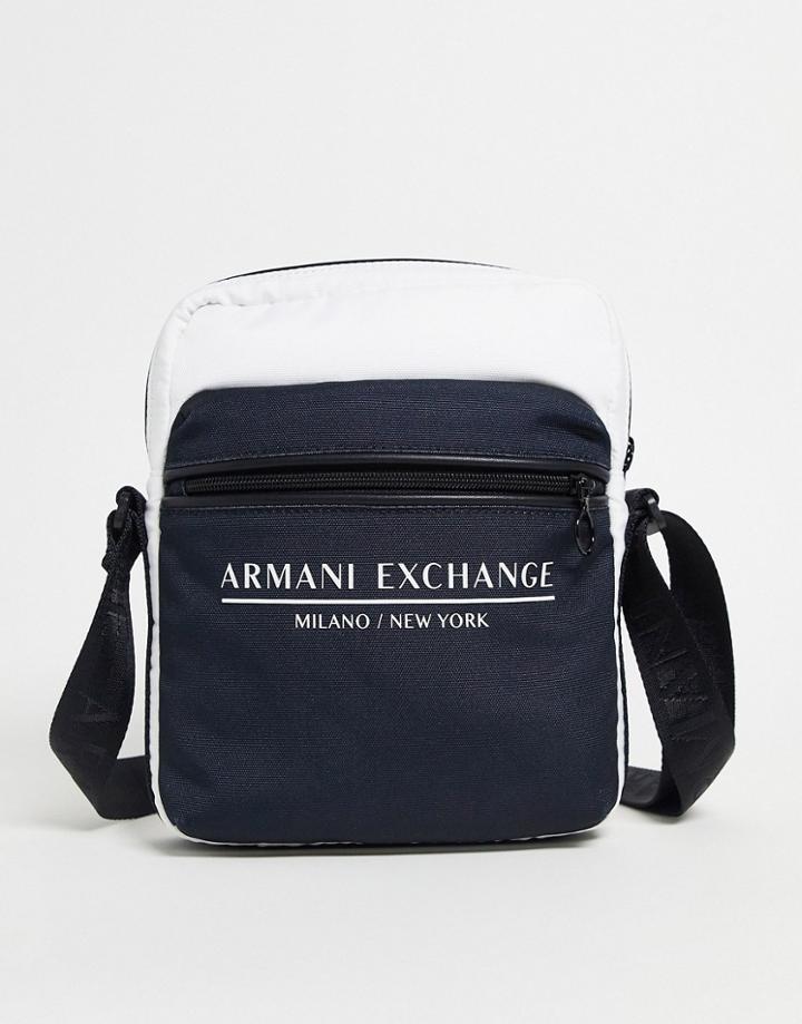 Armani Exchange Logo Crossbody Bag In White/navy