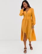 Glamorous Midi Tea Dress With Pleated Skirt-yellow