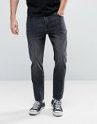 Asos Bow Leg Ankle Grazer Jeans With Raw Hem Detail In Washed Black -
