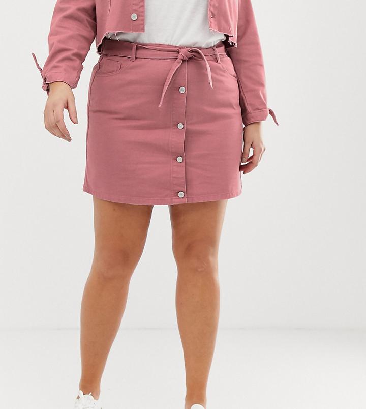 Urban Bliss Plus A-line Denim Mini Skirt With Tie Waist Detail-copper