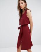 Vila Zip Front Belted Dress - Red