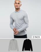 Asos Muscle Fit Long Sleeve Polo In Pique 2 Pack Save - Multi