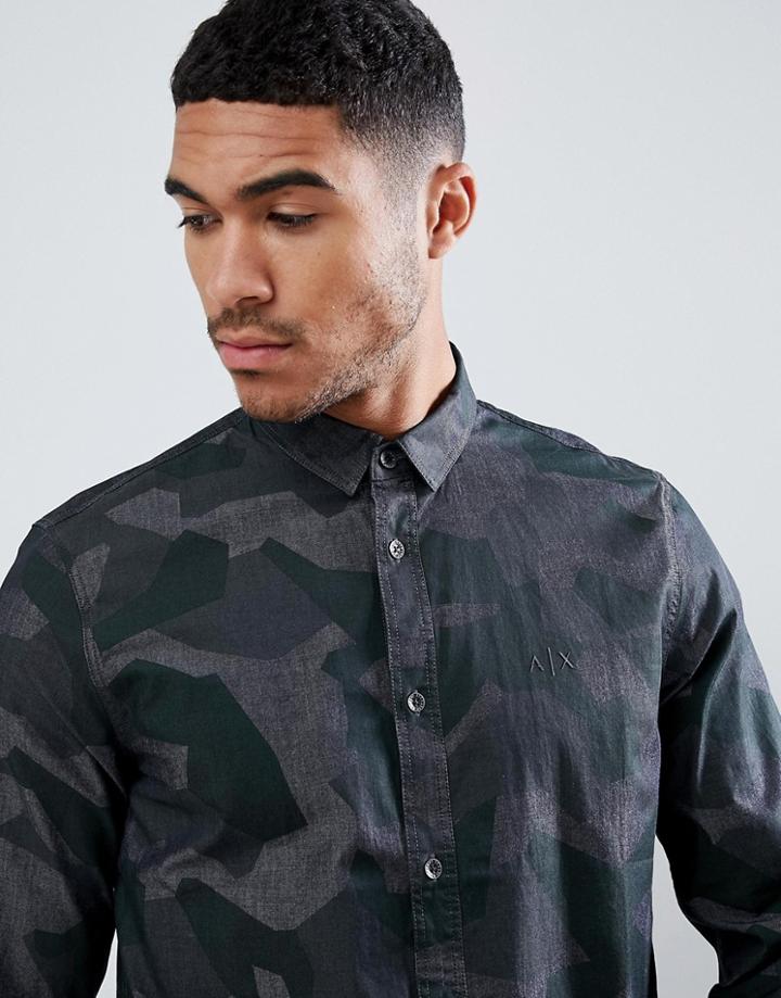 Armani Exchange Camo Chambray Shirt In Gray/khaki - Gray