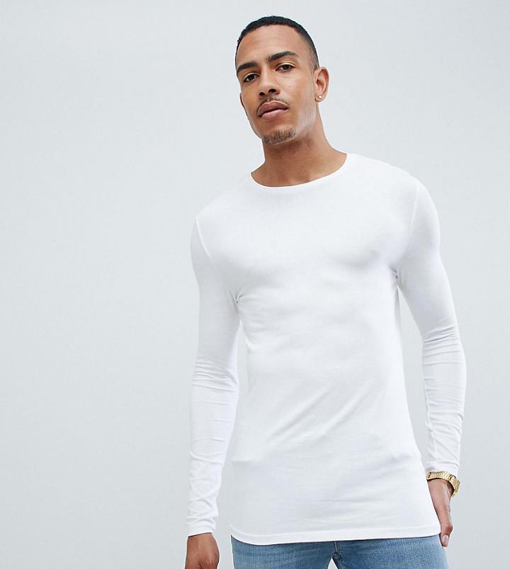 Asos Design Tall Muscle Fit Long Sleeve T-shirt With Crew Neck In White - White