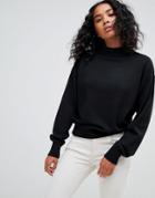 Asos Design Eco Sweater In Loose Fit With Turtleneck And Balloon Sleeve-black