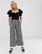 Lazy Oaf Relaxed Pants In Gingham With Cherry Embroidery - Black