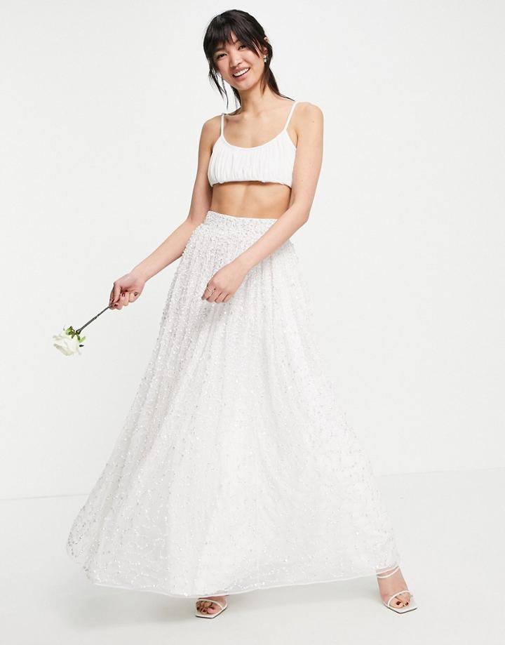 Asos Edition Bridal Embellished Full Skirt In White-silver