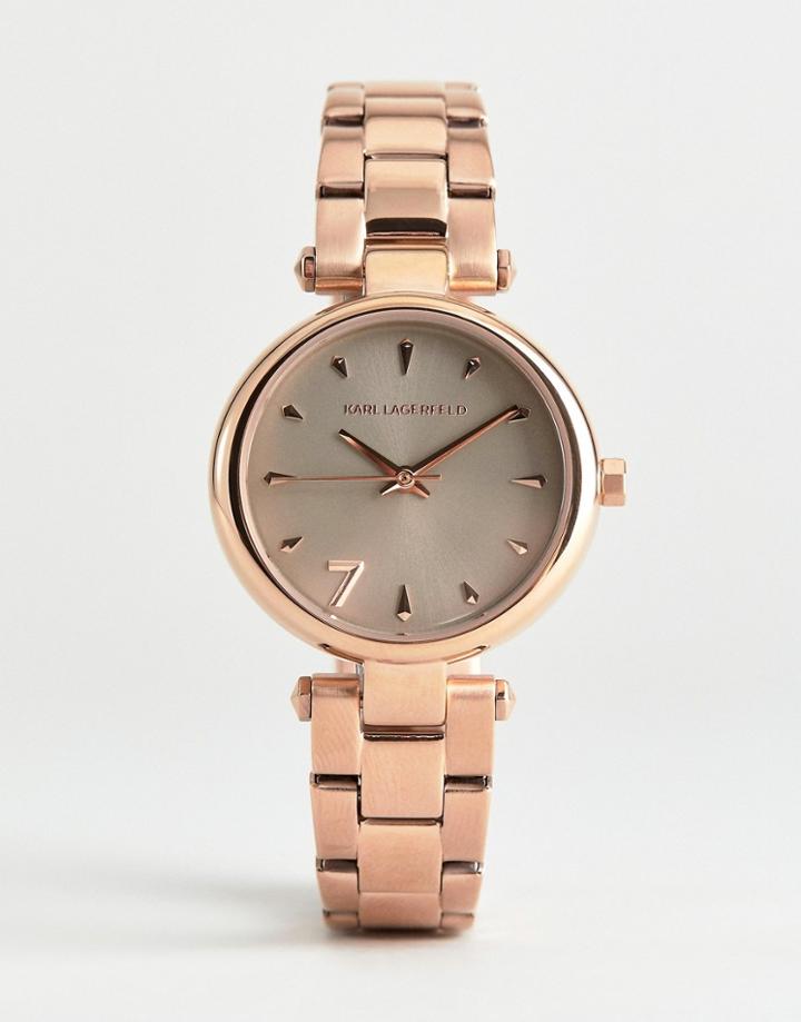 Karl Lagerfeld Kl5005 Ladies Rose Gold Plated Watch With Grey Dial - Pink