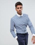 Asos Smart Stretch Slim Shirt With Contrast Collar And Double Cuffs - Blue