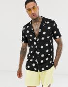 Asos Design Regular Fit Daisy Print Shirt With Revere Collar - Black