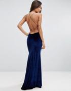 Asos Velvet Strappy Paneled Maxi Dress With Fishtail - Navy