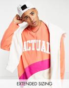 Asos Actual Long Sleeve T-shirt With Curved Cut-and-sew Detail In Coral-orange