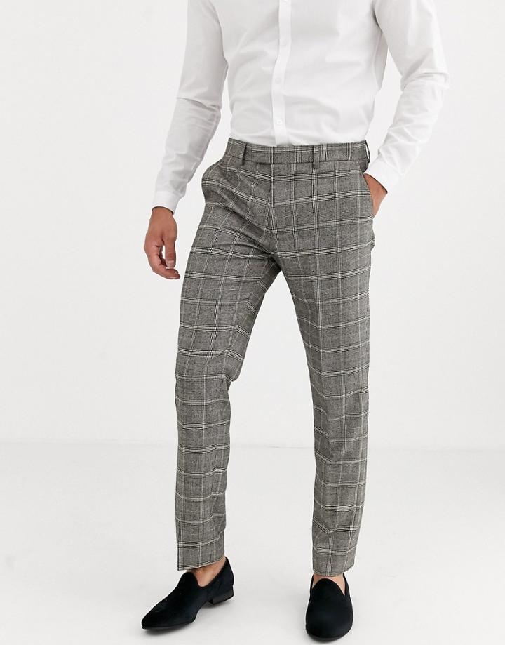 Harry Brown Slim Fit Brown Overcheck Suit Pants-gray