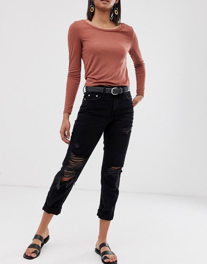 River Island Mom Jeans In Washed Black