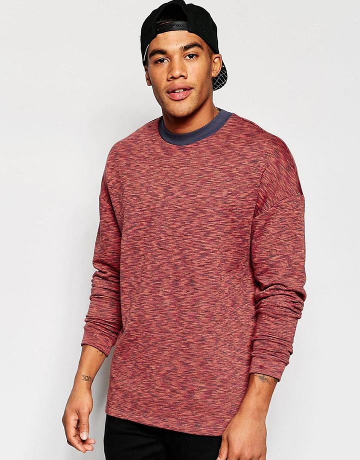 Asos Oversized Longline Slub Sweatshirt In Red Marl - Red