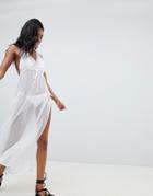 Brave Soul Beach Halterneck Dress With Side Split Detail - White