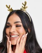Asos Design Christmas Headband With Reindeer Ears And Bow-multi