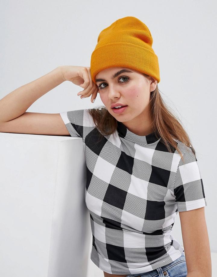 Monki Beanie Hat In Yellow - Gray