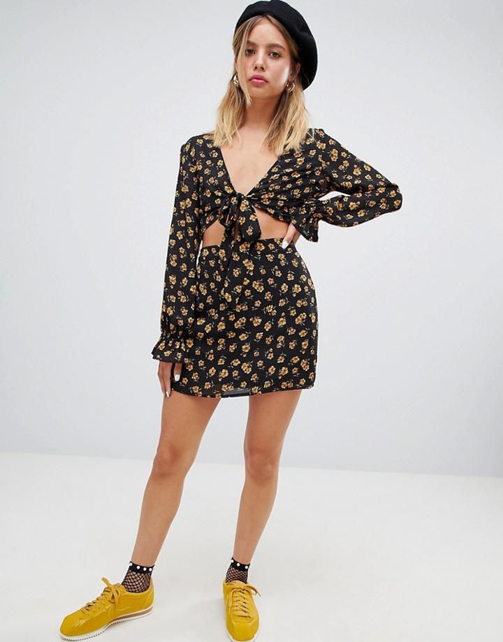 Wild Honey Mini Skirt In Floral Two-piece - Black