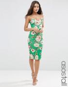Asos Tall Floral Deep Plunge Strappy Scuba Midi Dress - Green