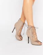 Kendall & Kylie Ginny Nude Suede Ghillie Lace Up Peep Toe Shoe Boot - Ciotolo
