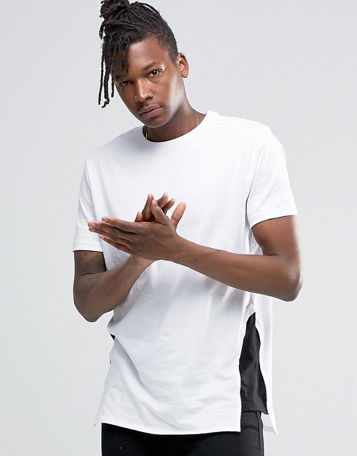 Asos Longline T-shirt With Contrast Side Panels And Shaped Hem In Monochrome