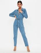 Missguided Boiler Jumpsuit With Button Through Detail In Blue-blues